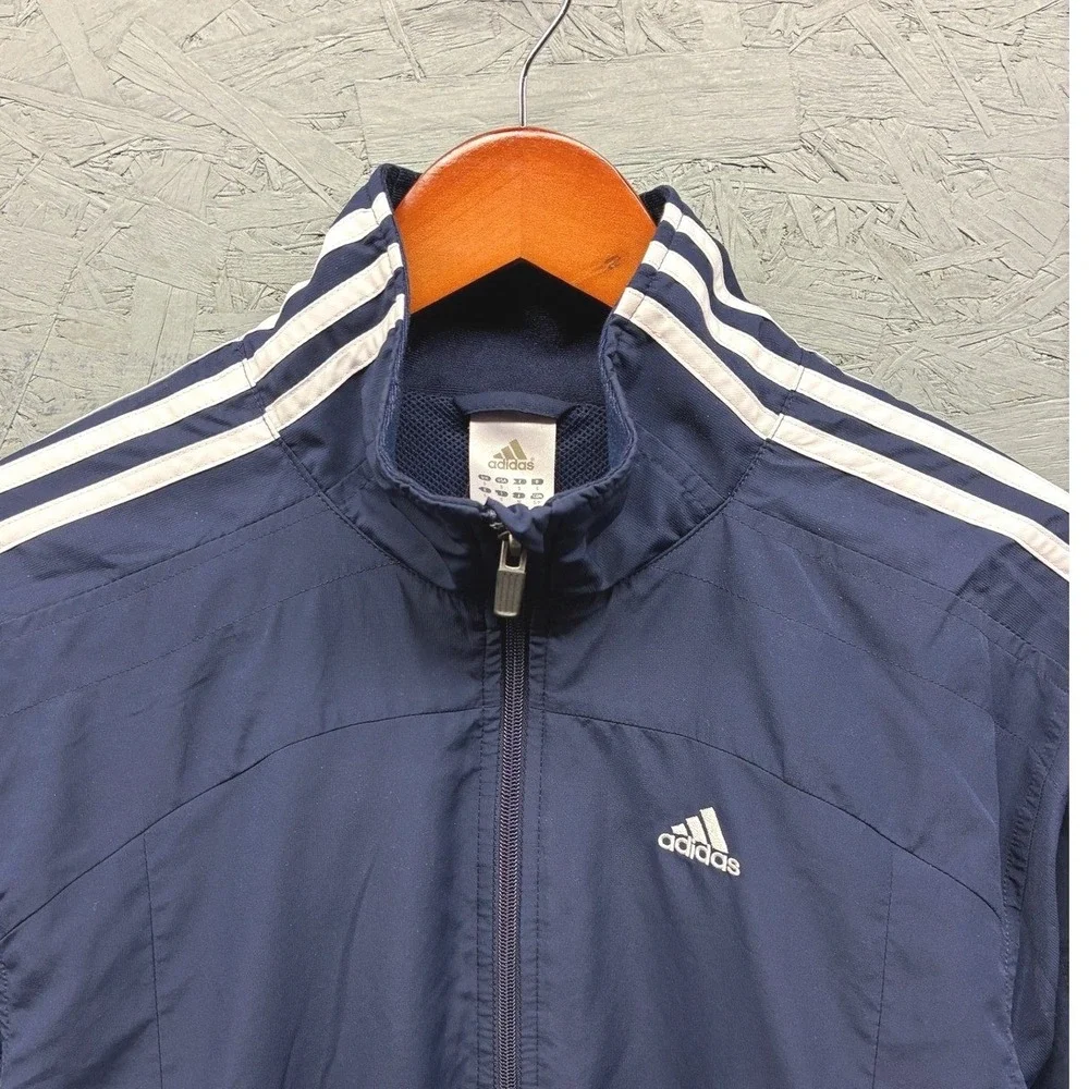 Adidas 3-Stripes Full Zip Windbreaker Track Jacket Mens S Navy Blue Sporty Y2K